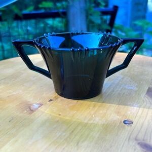 Vintage Pearl Edge Open Sugar Bowl Forest Green Art Deco Glassware Tiffin